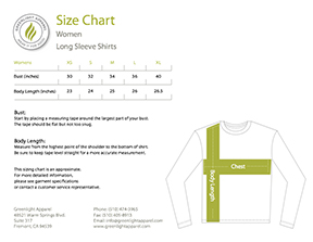 Sizing Chart for Women 