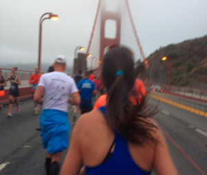 Ambassador Jeanne Corey running on The Golden Gate Bridge