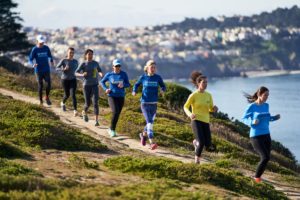 A group of people trail running