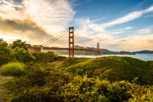 Golden Gate Bridge from Crissy Fields, one of the green spaces in San Francisco