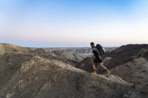 Matt Cavanaugh runs a ridgeline during the Namib Race. Photo credit: Thiago Diz/Racing the Planet.