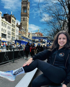 Monika Gebarzewska representing the San Francisco Marathon at the Boston Marathon