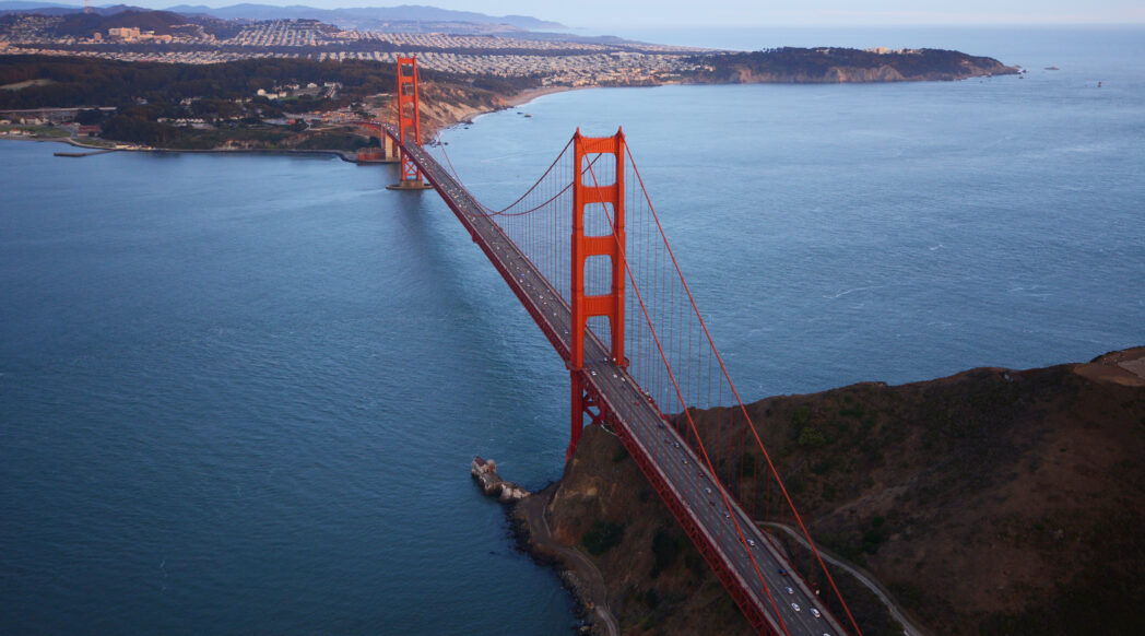 Golden Gate Bridge and San Francisco, aerial view