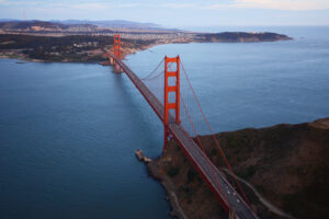 Golden Gate Bridge and San Francisco, aerial view