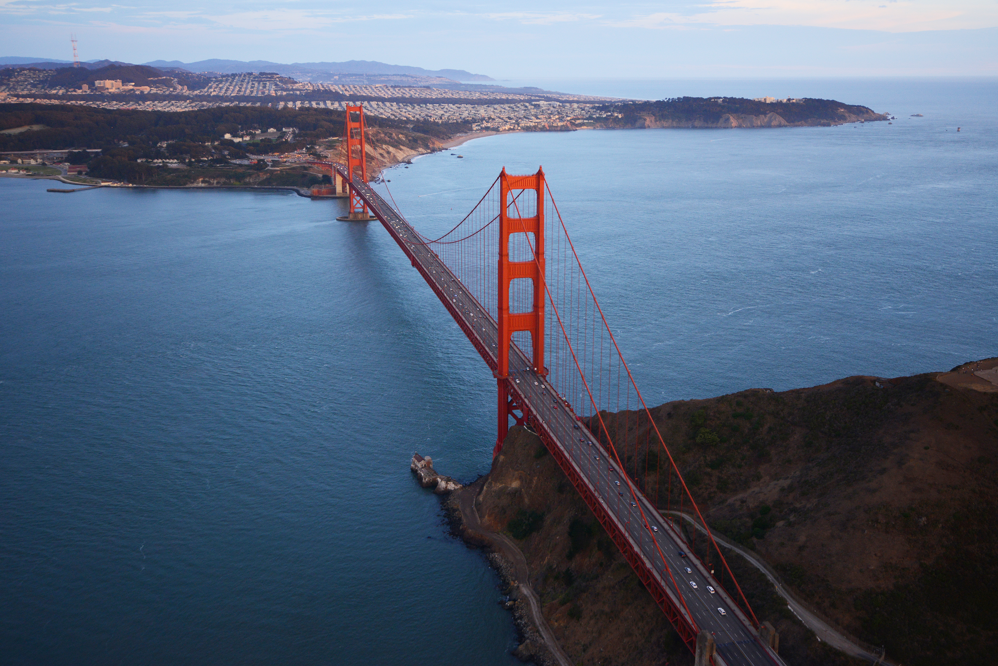 Golden Gate Bridge and San Francisco, aerial view
