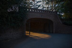 Alvord Lake Bridge at sunset, leading from the Golden Gate Park to Haight Street