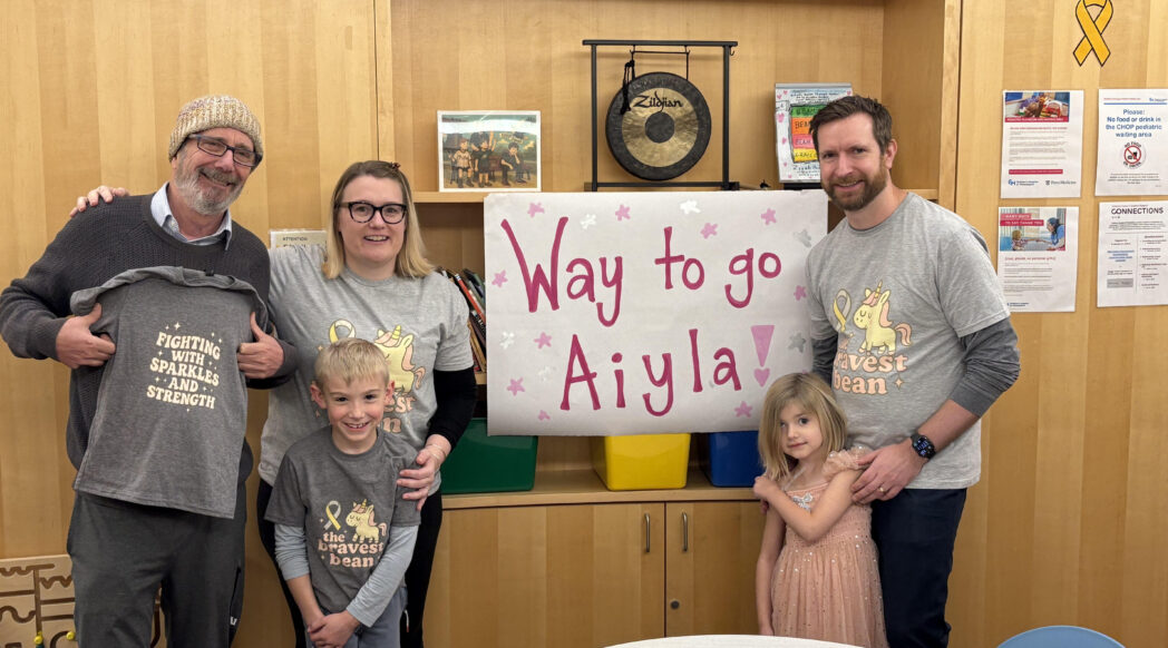 Aiyla, alias Bean, with her supporting family at her astroblastoma treatment